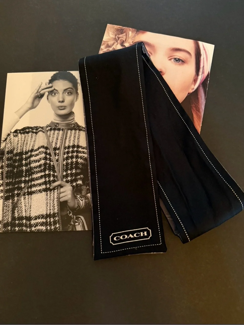 Coach Gray & Black Signature Skinny Scarf